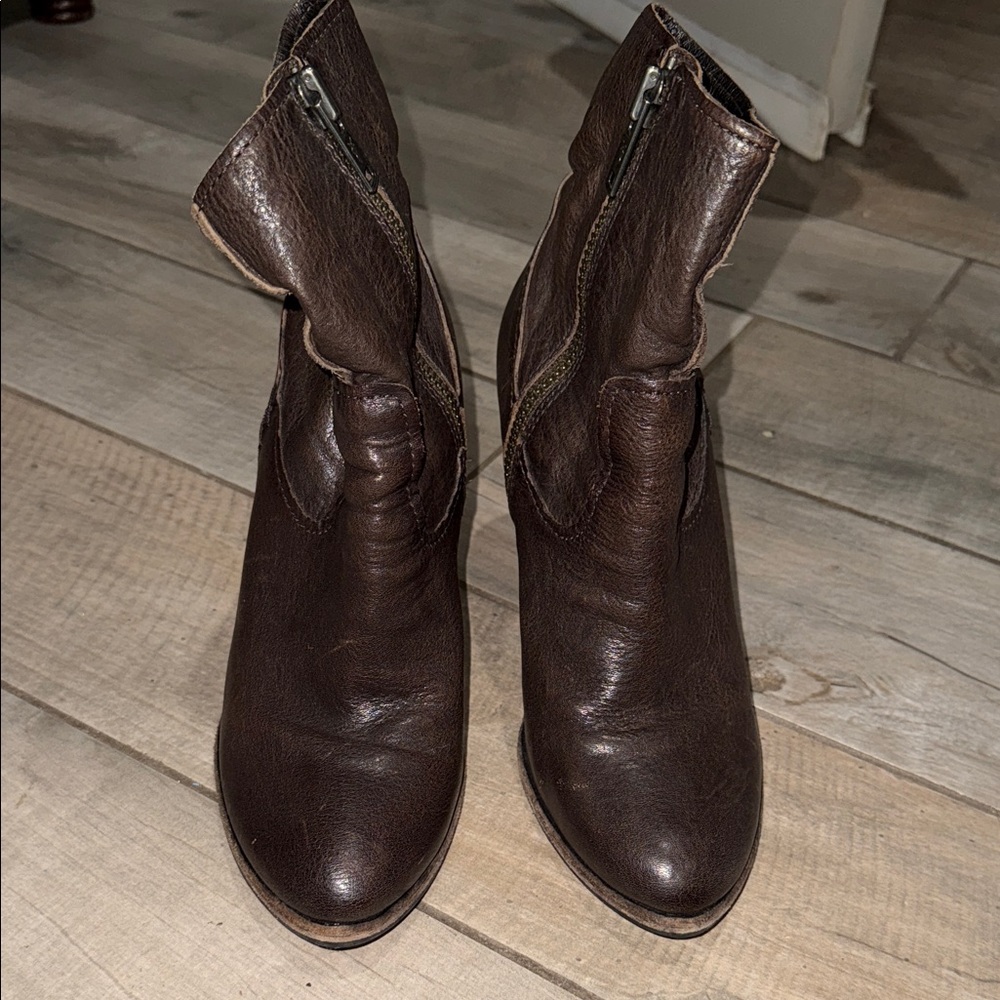Frye Dark Brown Leather Ankle Booties